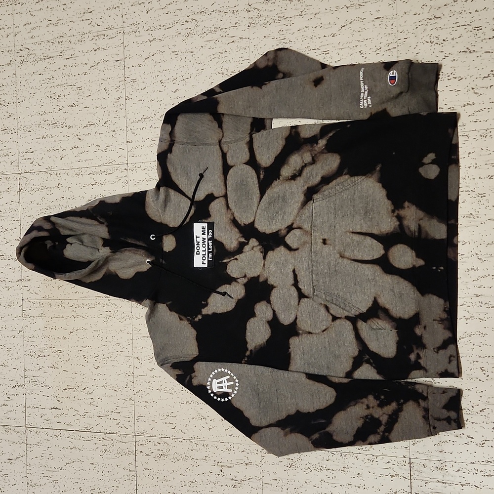Champion Barstool Sports Tie Dye Pull Over Hoodie Sweater Gray And Black